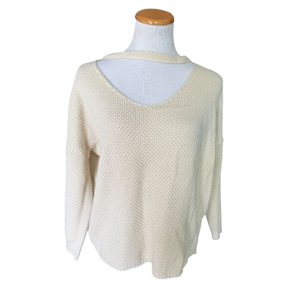 Womens Charlotte Russe Cream 3/4 Sleeve Knit Choker Sweater - Sz S/M